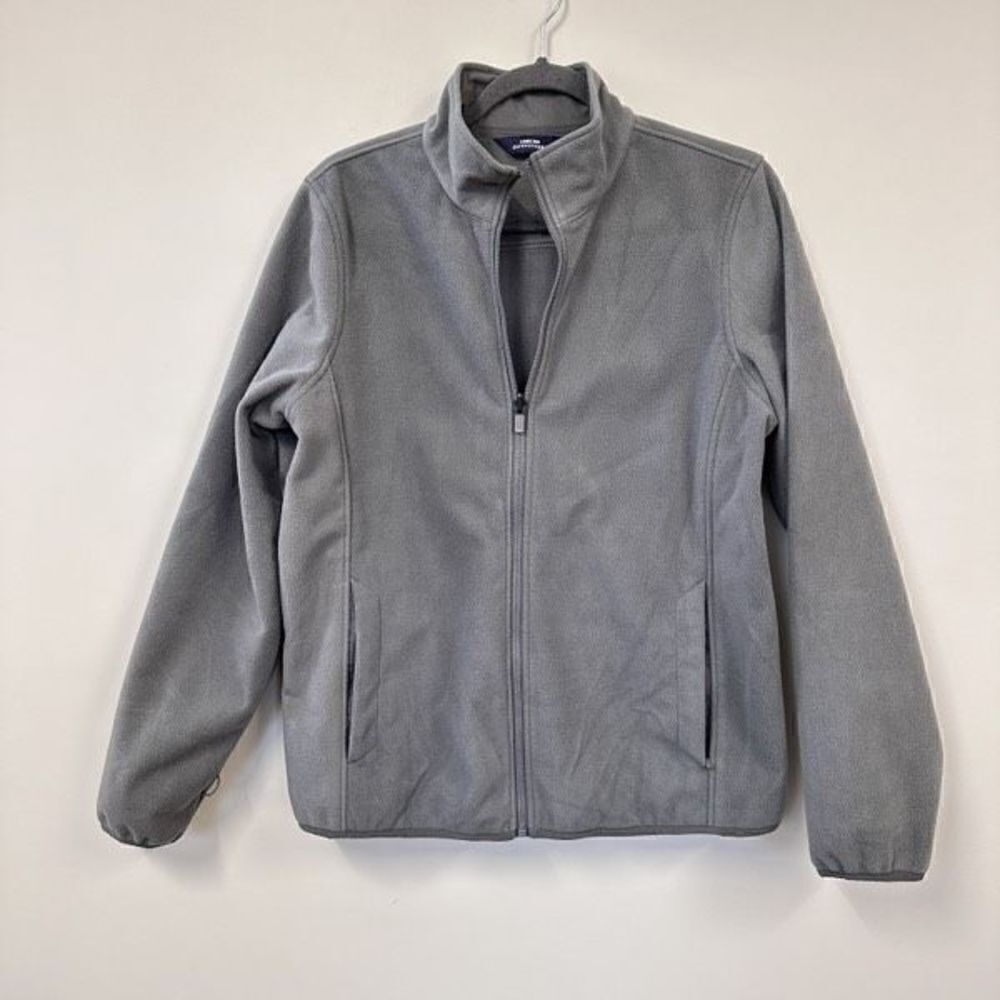 Lands' End Women's Fleece Mid Weight Full Zip Jacket Grey Size M Zip Up Pockets